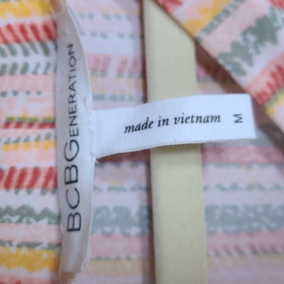 BCBG summer comfort dress, short sleeve, green, orange, yellow stripe M - Picture 5 of 6